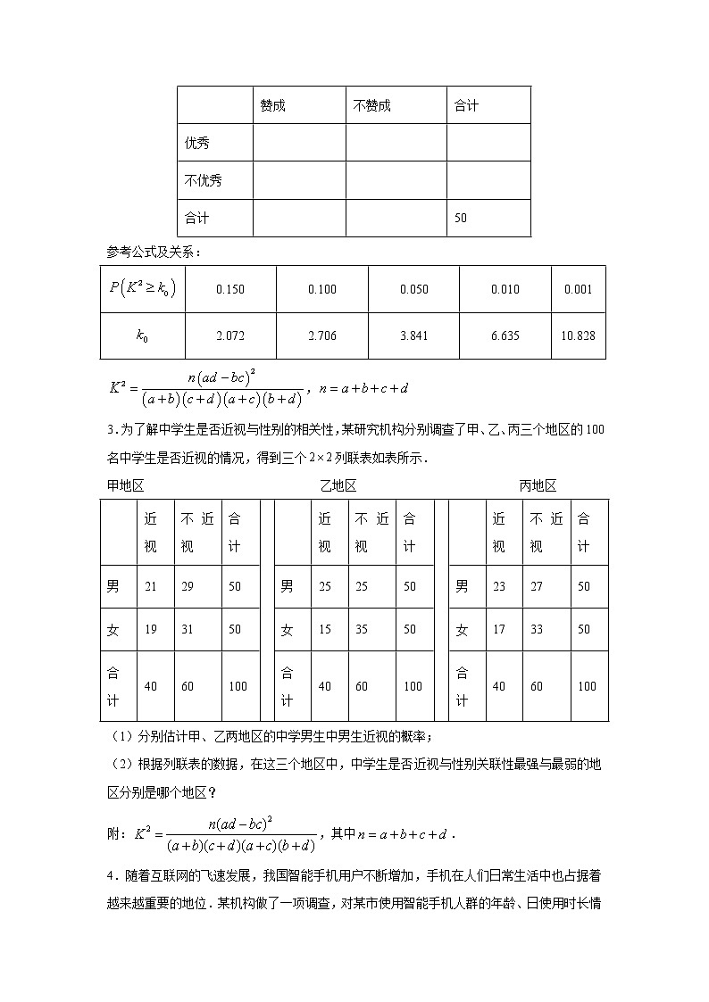 专题31 独立性检验（解答题）（新高考地区专用）（原卷版）02