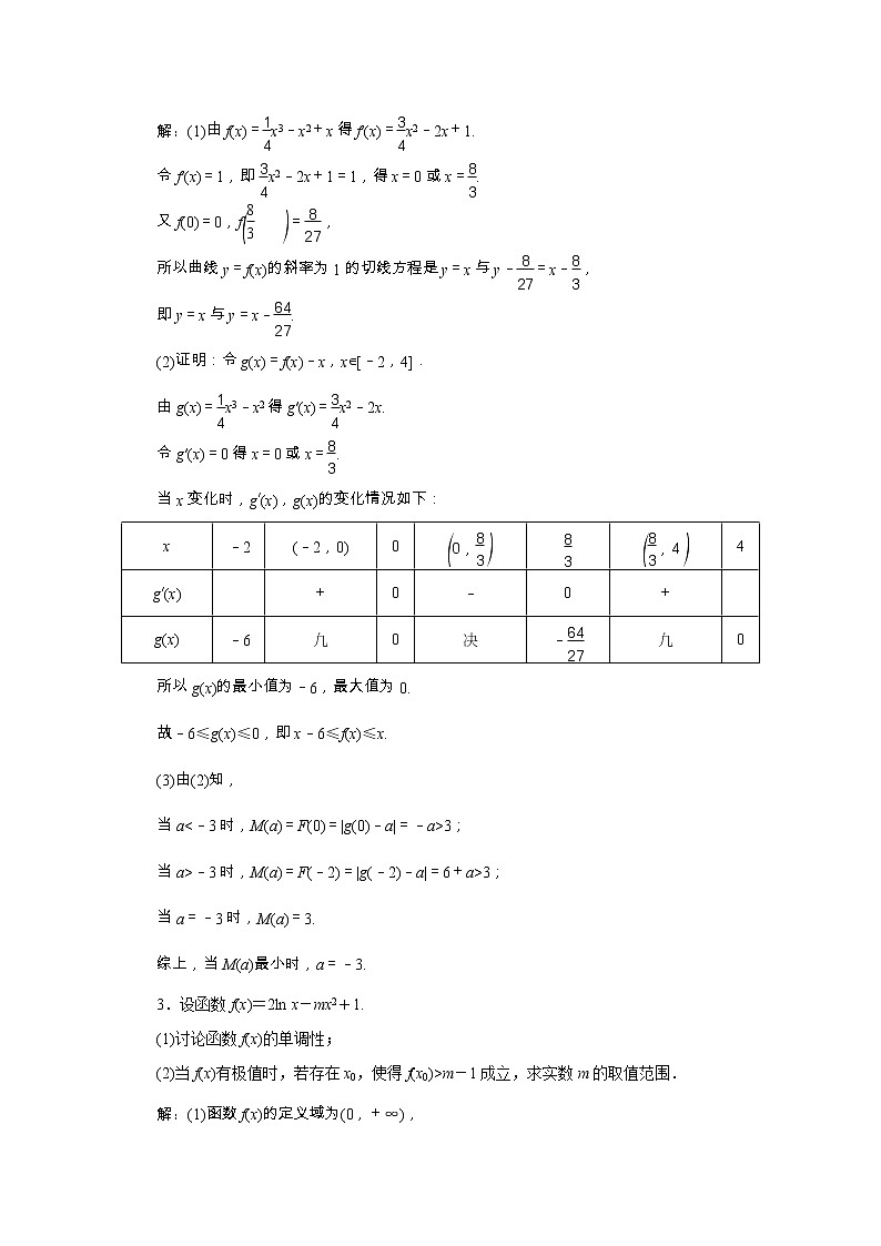 全国版2021届高考数学二轮复习专题检测二十一函数导数与不等式文含解析02