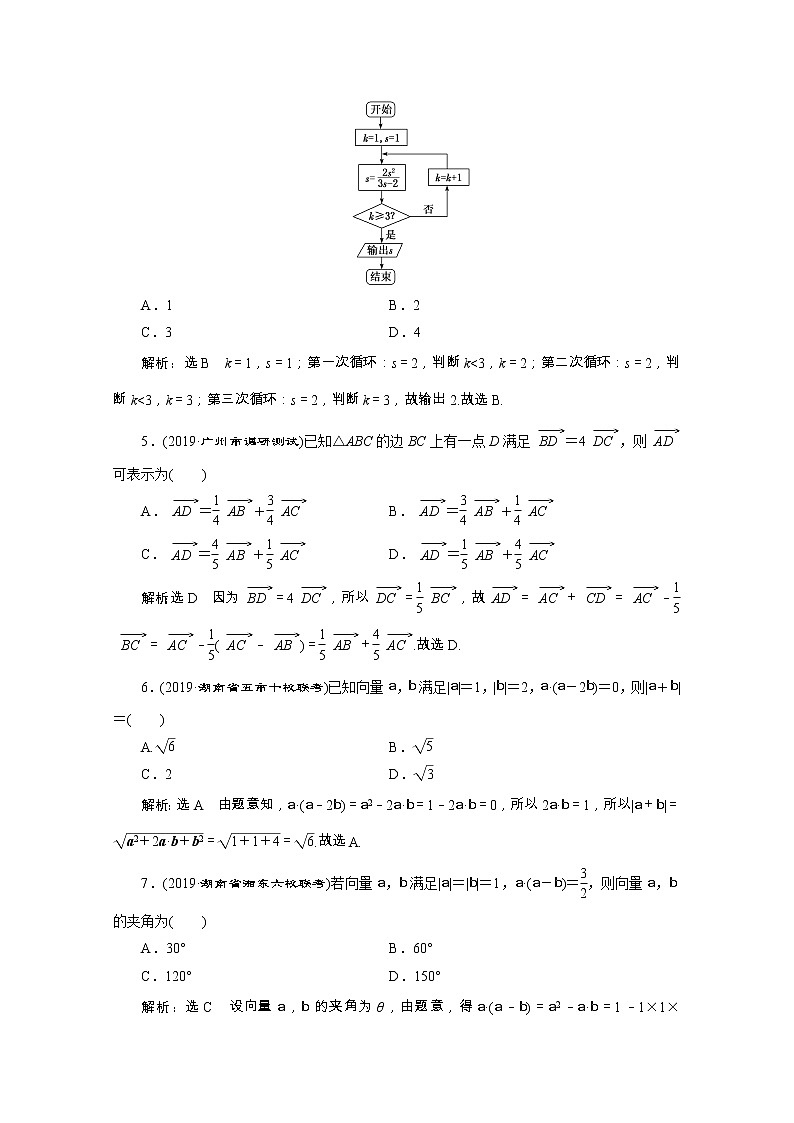 全国版2021届高考数学二轮复习专题检测二平面向量与算法理含解析02