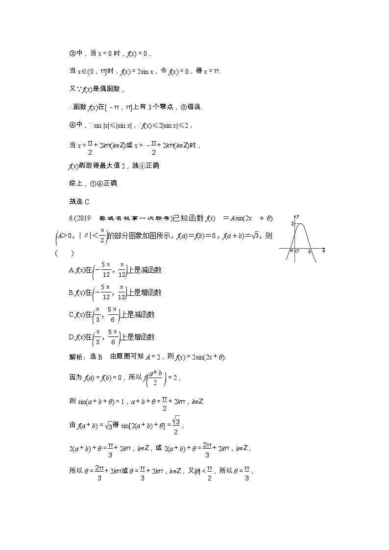 全国版2021届高考数学二轮复习专题检测六三角函数的图象与性质文含解析03
