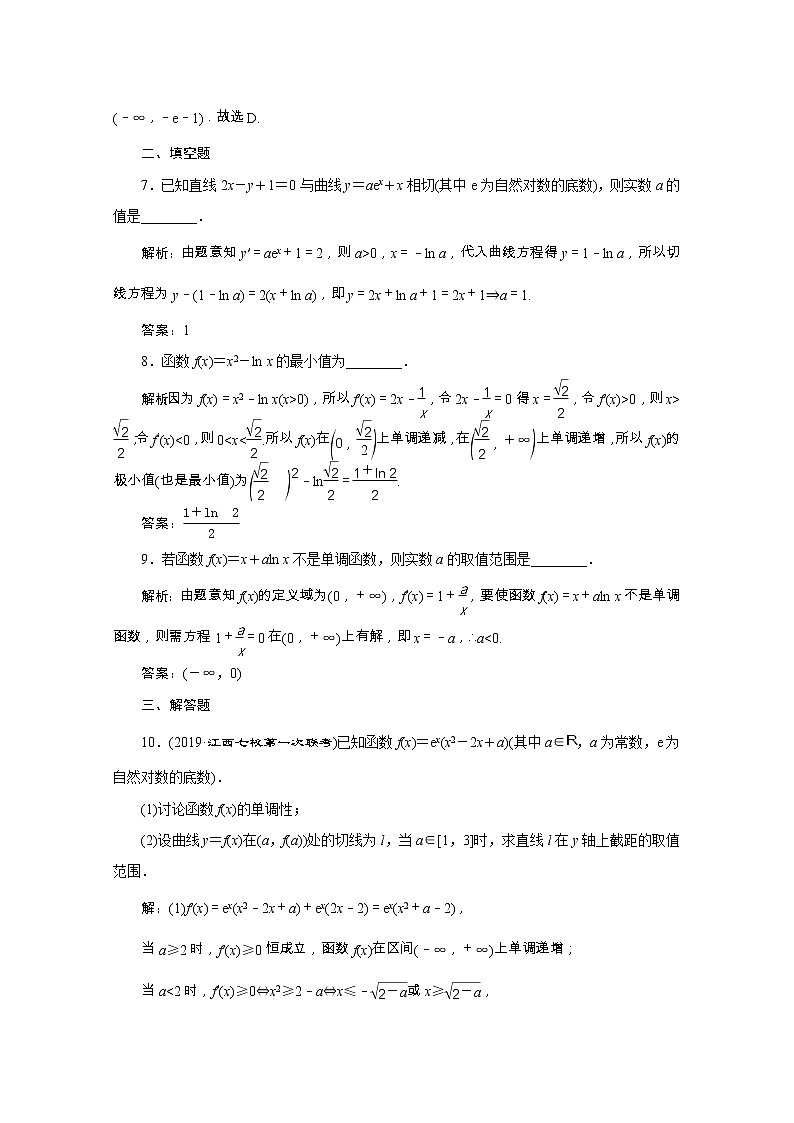 全国版2021届高考数学二轮复习专题检测二十一导数的简单应用理含解析03