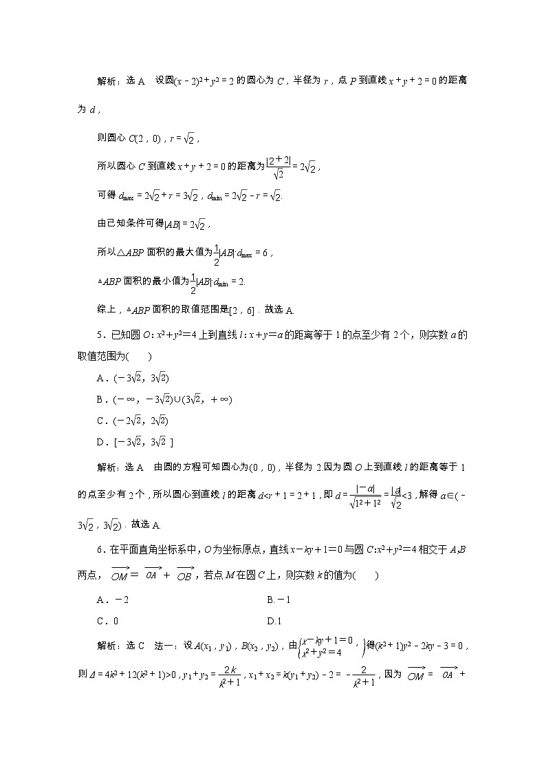 全国版2021届高考数学二轮复习专题检测十五直线与圆理含解析02