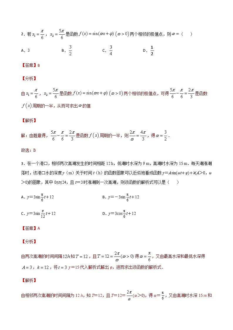高三数学三角函数专题 方法10：五点法求三角函数解析式02