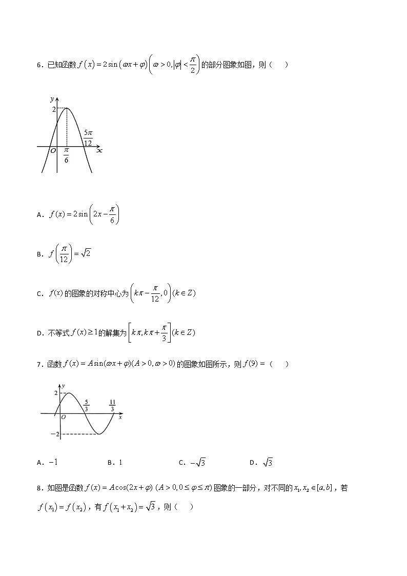 高三数学三角函数专题 方法10：五点法求三角函数解析式03