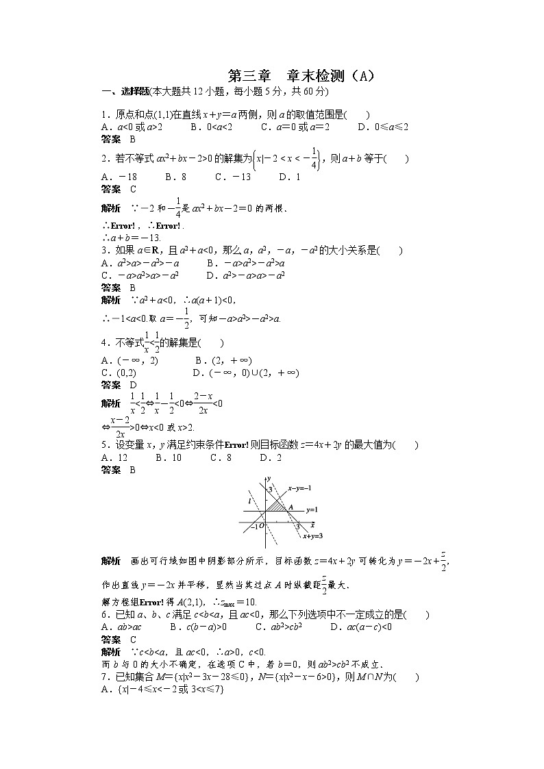 人教版=高二数学第三章《不等式》章末检测01