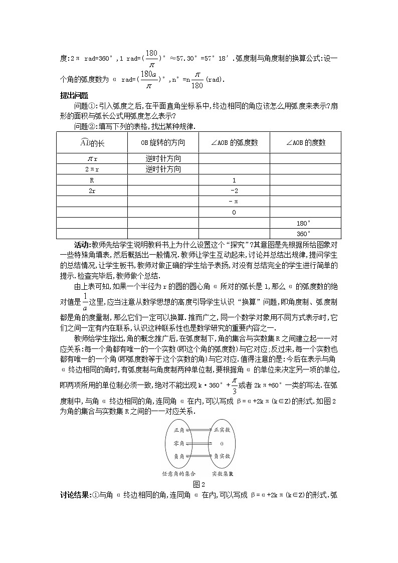 高中数学 （1.1.2 弧度制）教案 新人教A版必修403