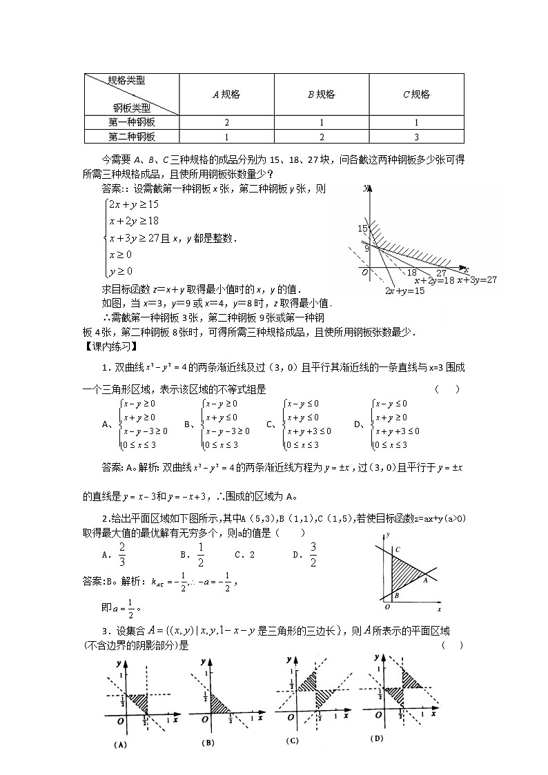 高二人教A版必修5系列教案：3.3二元一次不等式（组）与简单的线性规划问题1第3页