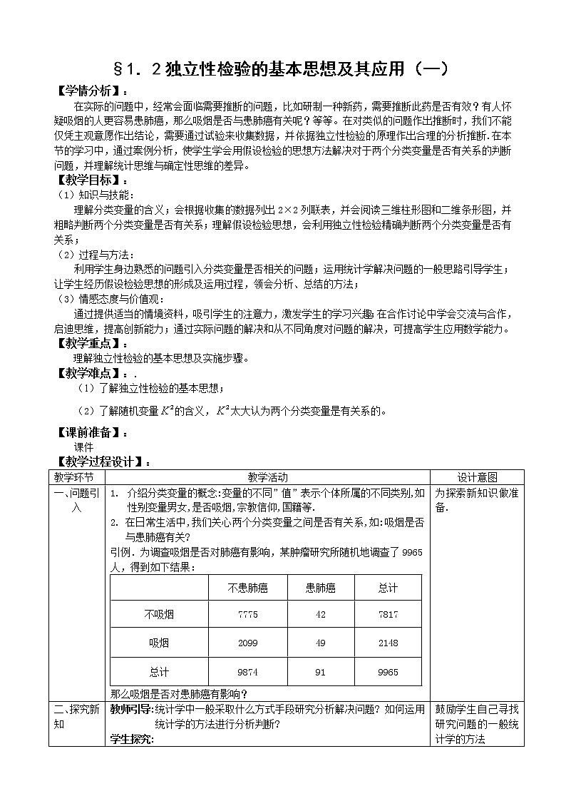 1.2独立性检验的基本思想及其应用第1课时01