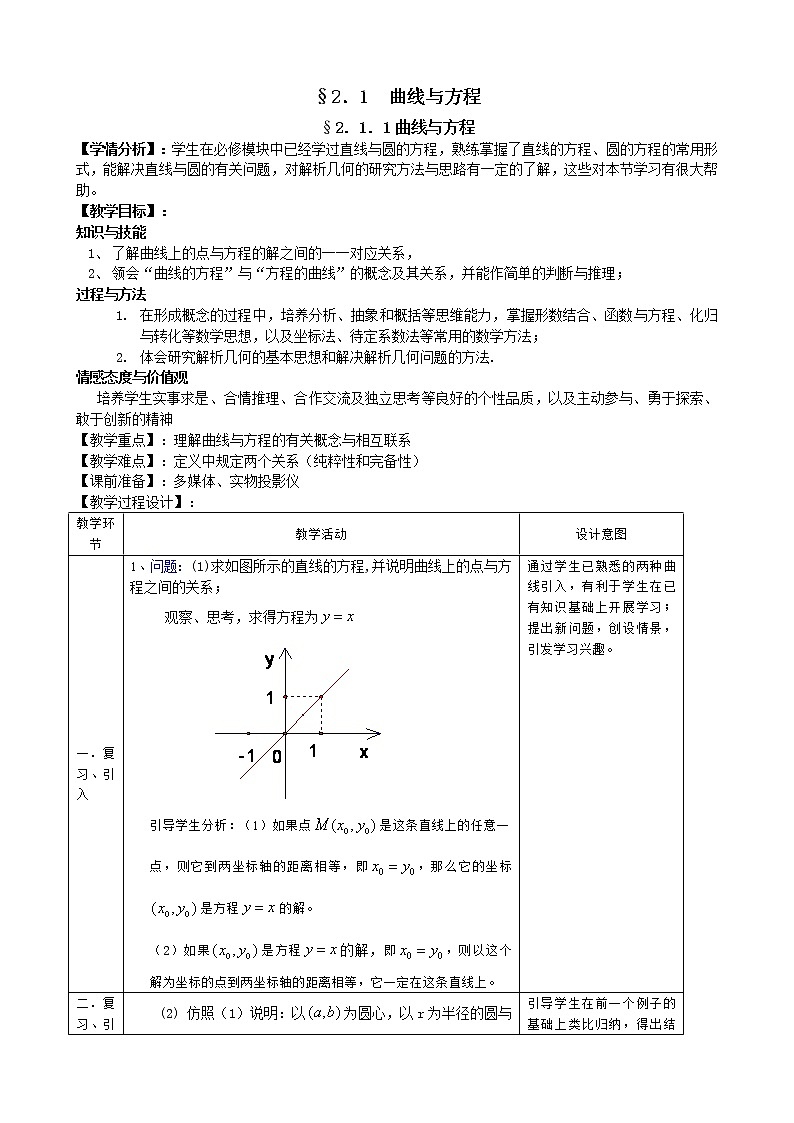 高中数学人教A版选修2-1 曲线与方程1教案01