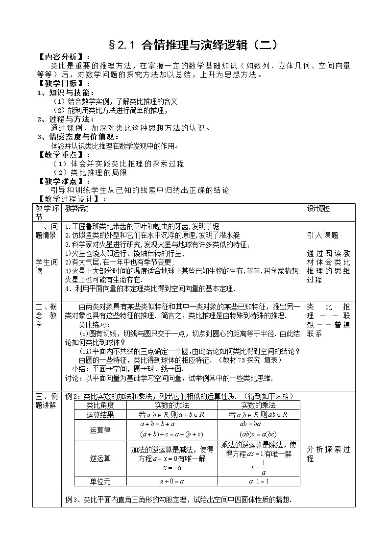 高中数学人教A版选修2-2 2.1　合情推理与演绎推理（二）教案01