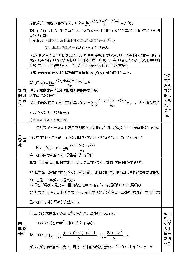 高中数学人教A版选修2-2 1.3　导数的几何意义教案02