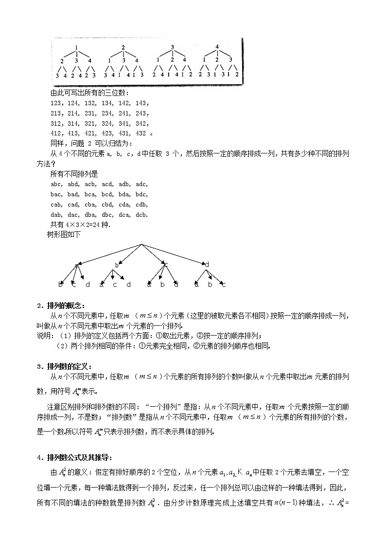 高中数学 1.2.1排列教案 新人教版选修2-303