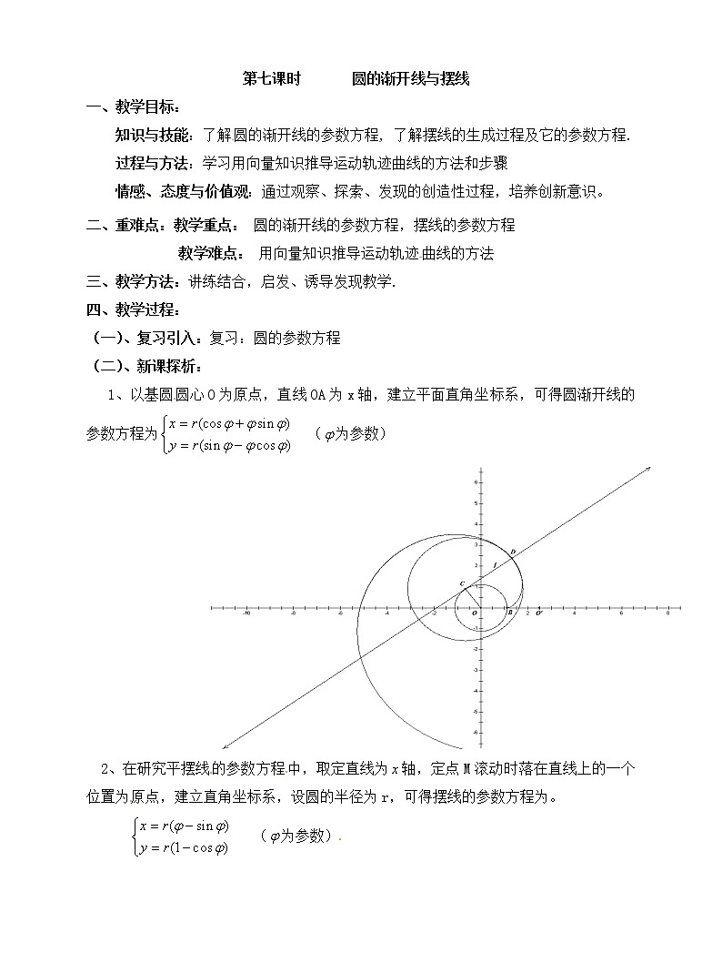 人教版高中数学选修4-4同步备课教案：2-5-2圆的渐开线与摆线01