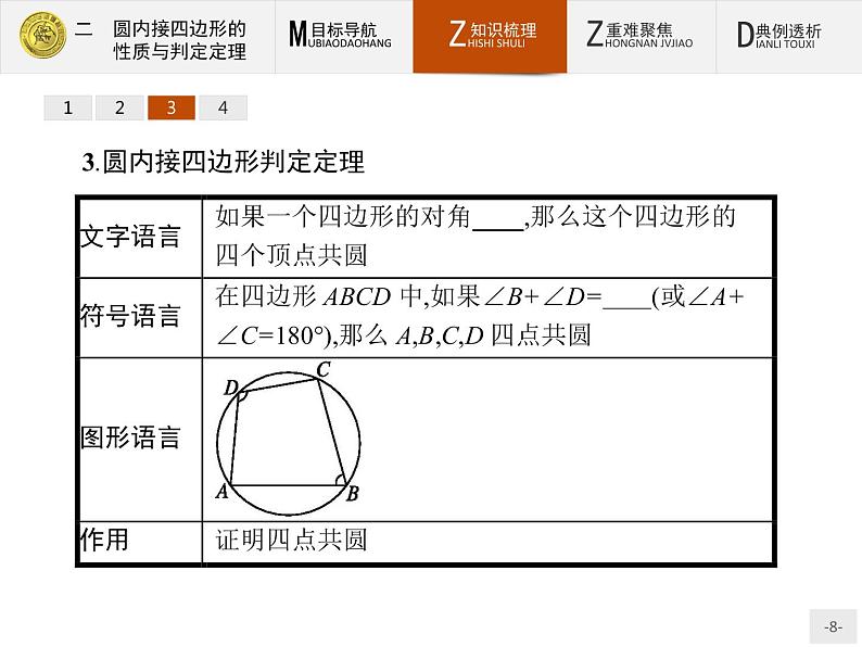 数学人教A版选修4-1课件：2.2 圆内接四边形的性质与判定定理08