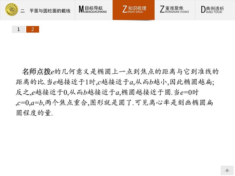 数学人教A版选修4-1课件：3.2 平面与圆柱面的截线08