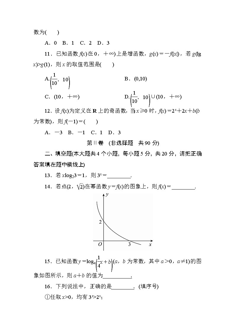 高中人教A版数学必修1单元测试：创优单元测评　(第一章　第二章)B卷 Word版含解析03