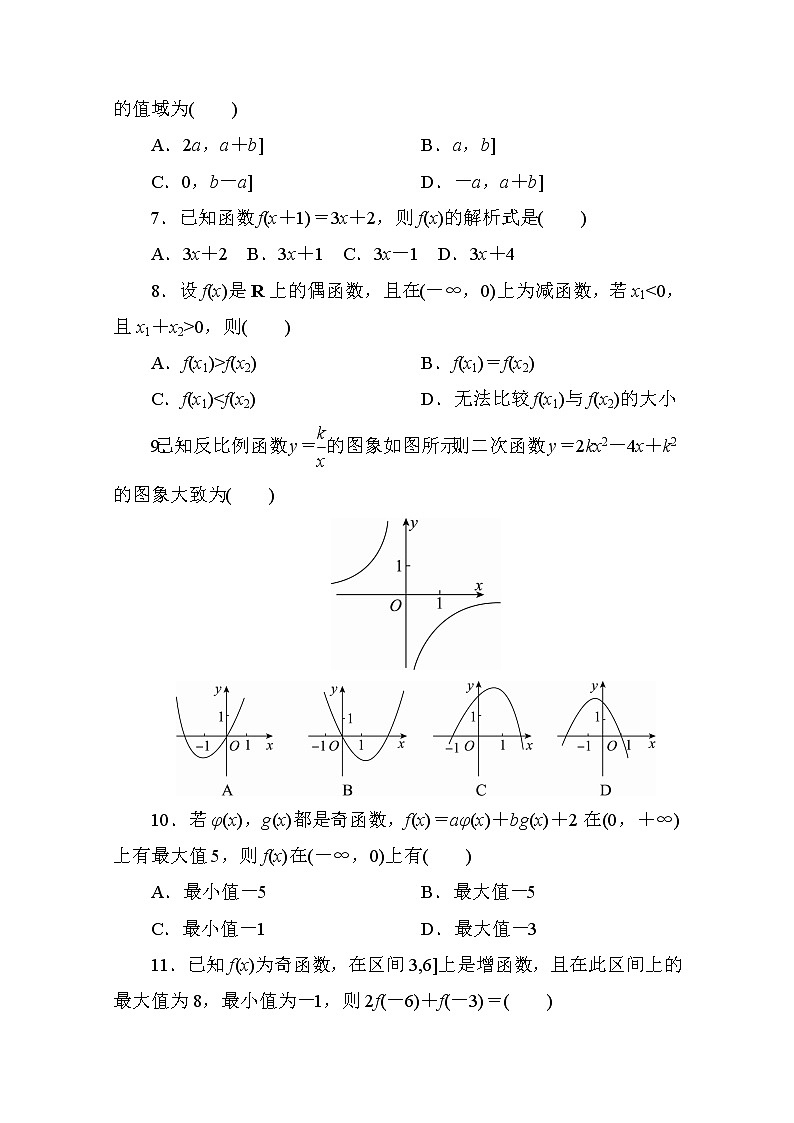 高中人教A版数学必修1单元测试：第一章　集合与函数概念(二)A卷 Word版含解析02