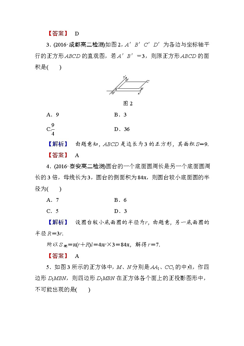 高中数学人教A版必修二 章末综合测评1 Word版含答案02