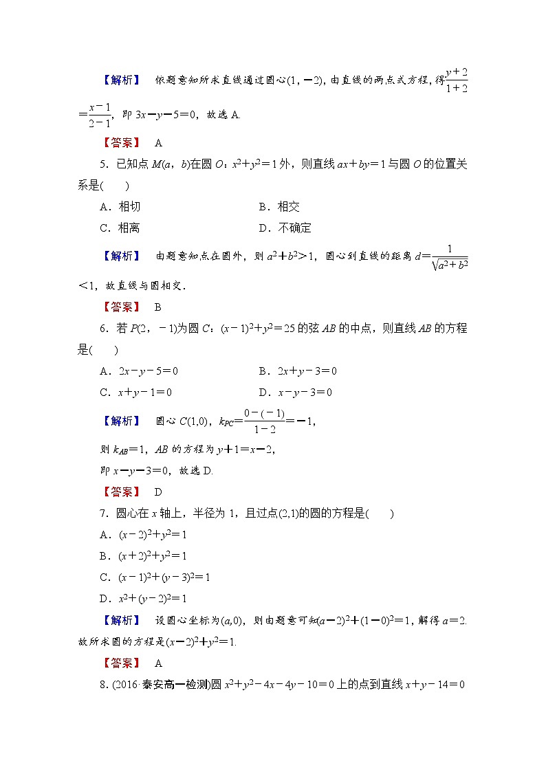 高中数学人教A版必修二 章末综合测评4 Word版含答案02