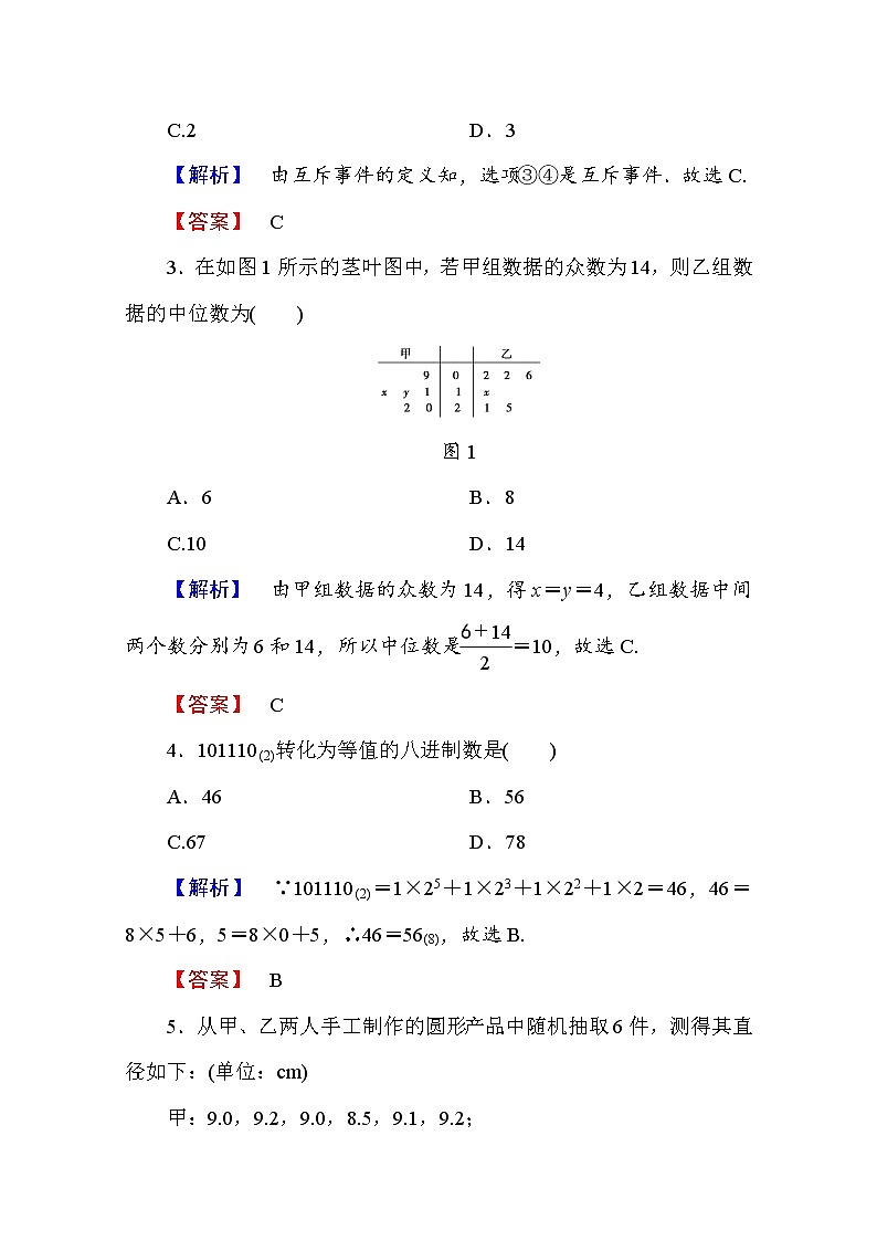 高中数学人教A版必修三 模块综合测评 Word版含答案第2页