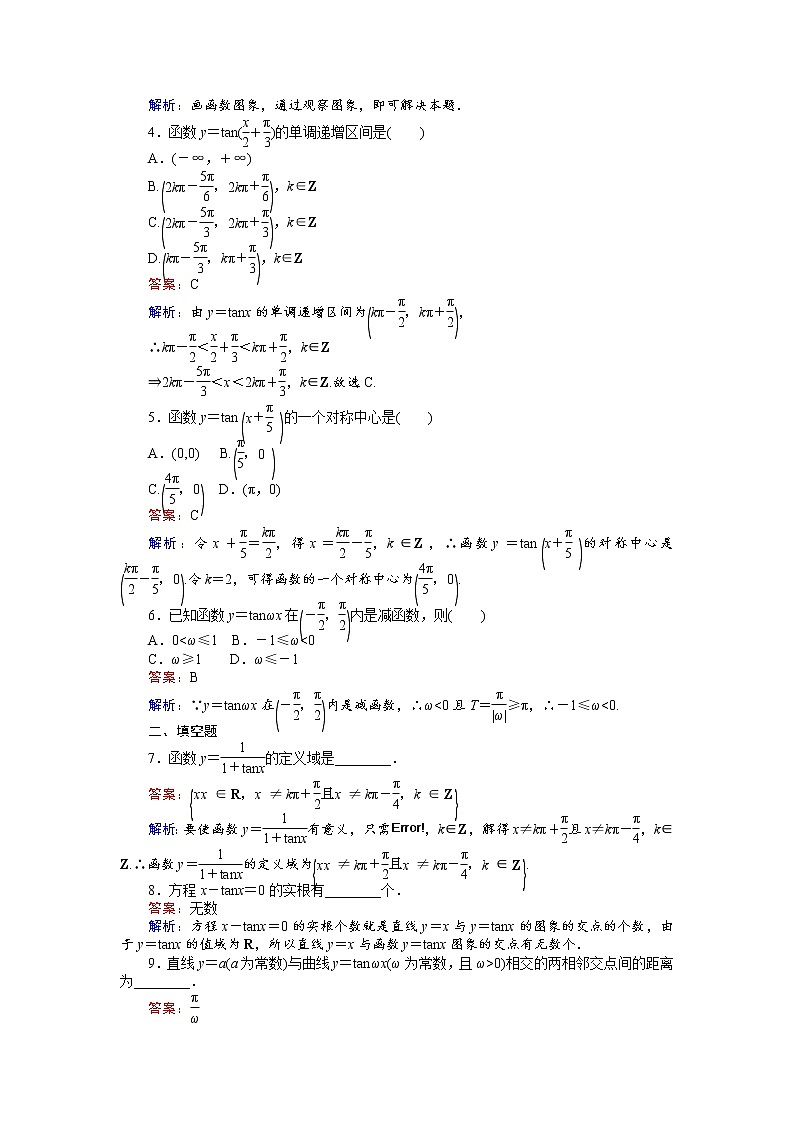 高中人教A版数学必修4：第13课时 正切函数的图象与性质 Word版含解析第2页