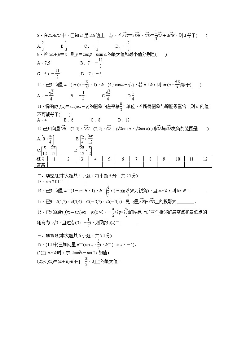 高中数学人教A版必修四模块综合检测（A） Word版含答案02