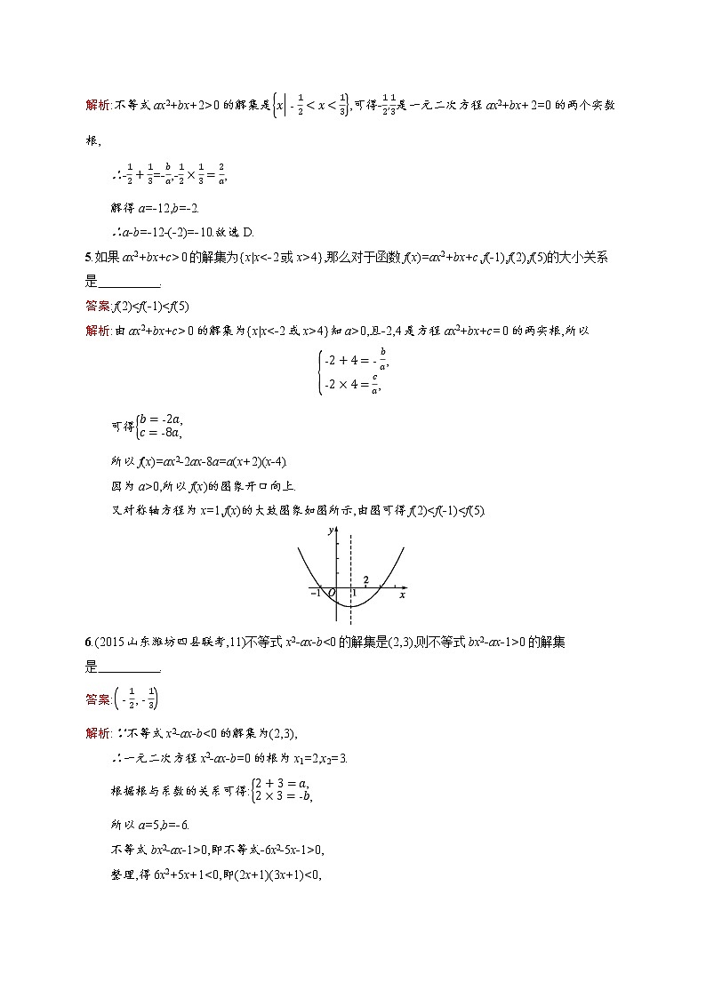 高二数学人教A必修5练习：3.2 一元二次不等式及其解法 Word版含解析02