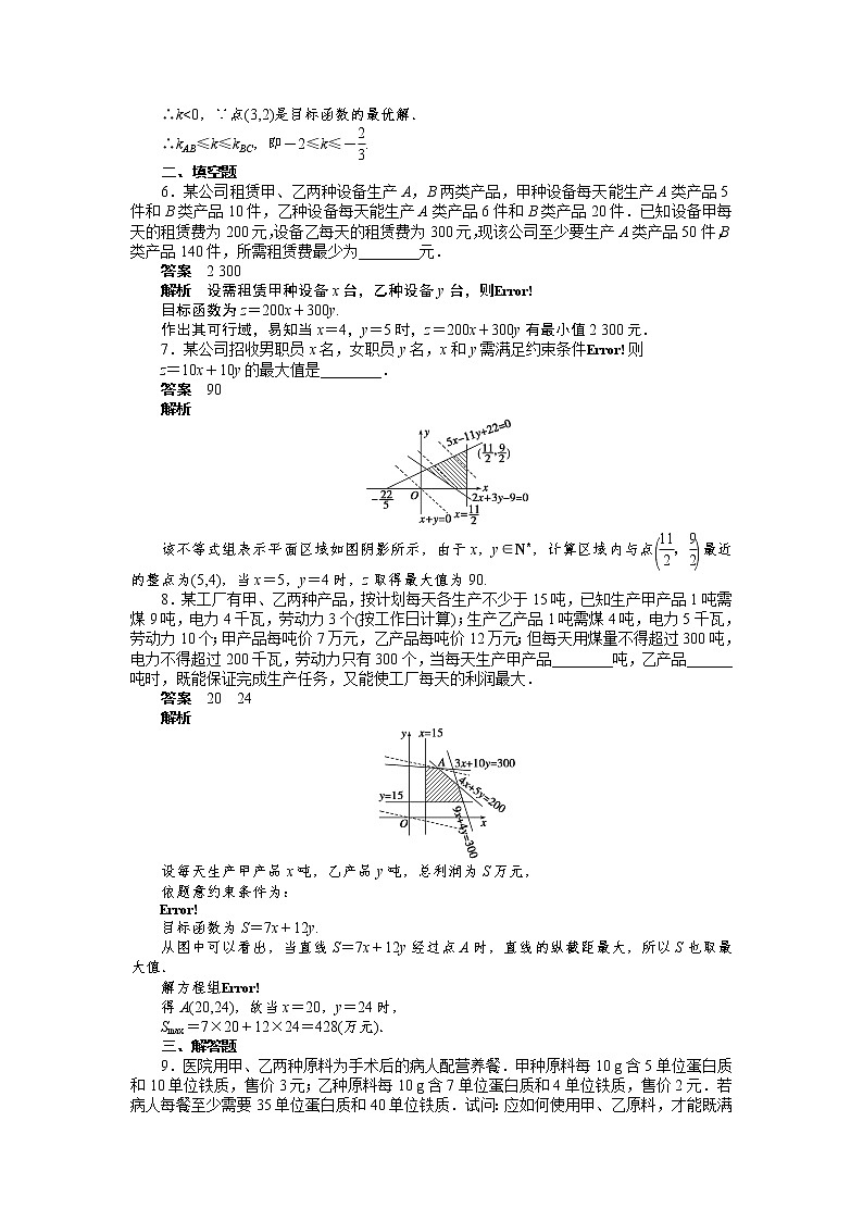高二数学人教A必修5练习：3.3.2 简单的线性规划问题（二） Word版含解析03