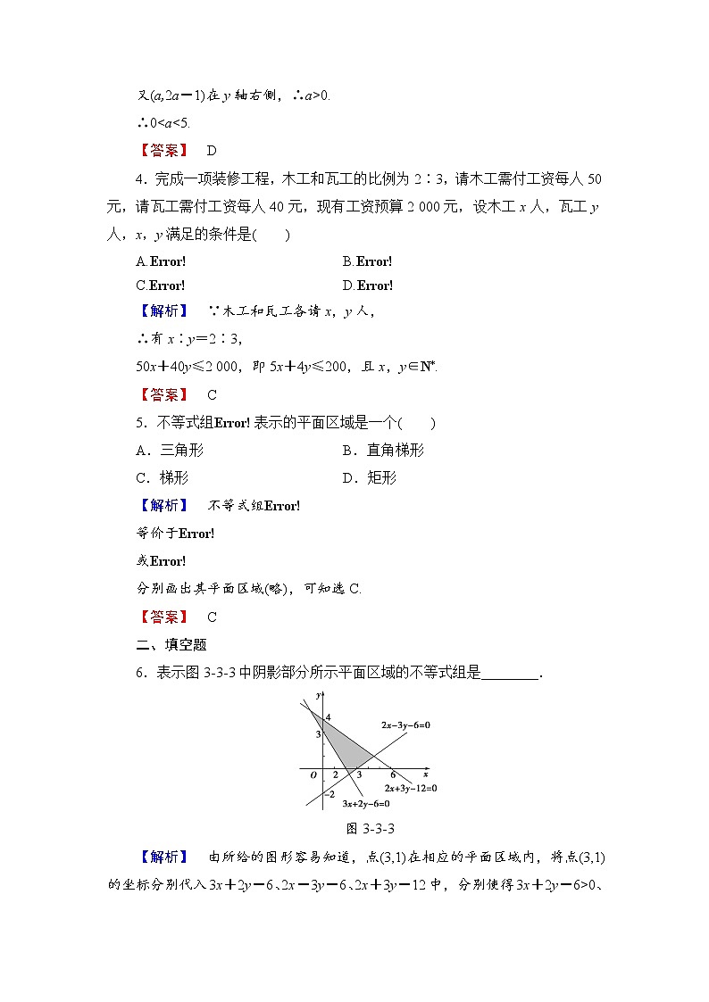高中数学人教A必修5学业分层测评19 二元一次不等式（组）与平面区域 Word版含解析02