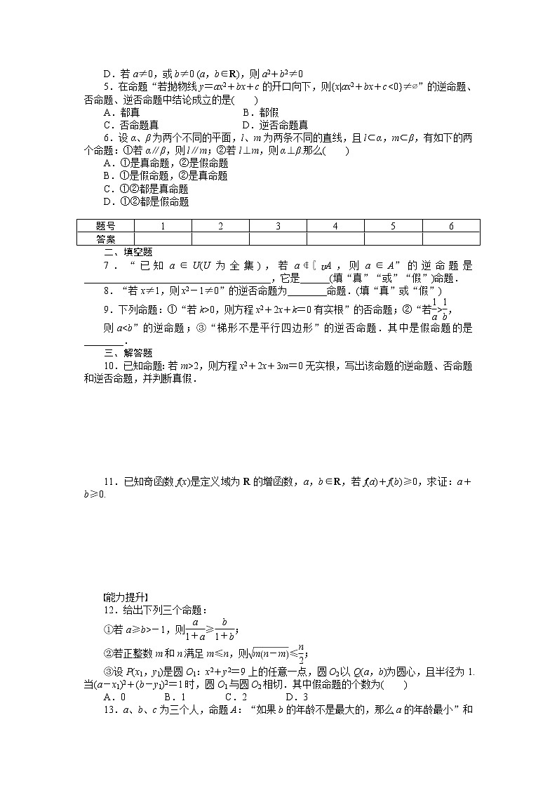 人教a版数学【选修1-1】作业：1.1.3四种命题间的相互关系（含答案）02