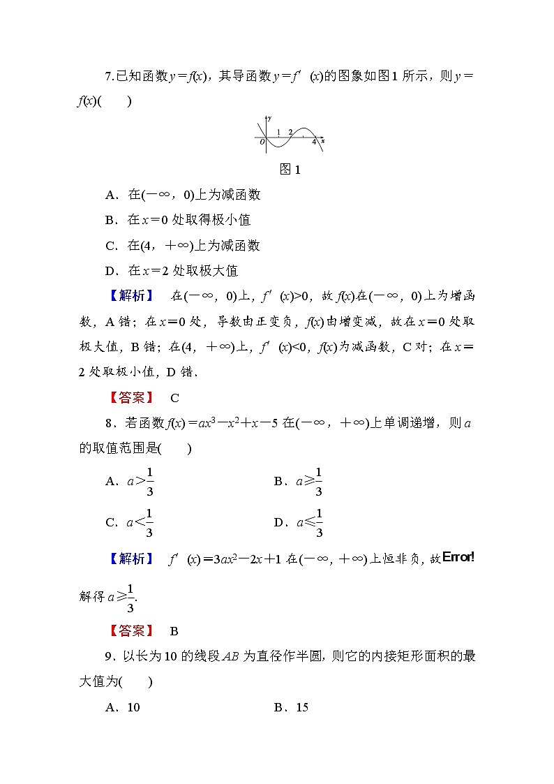 高中数学人教A版选修1-1 章末综合测评3 Word版含答案03