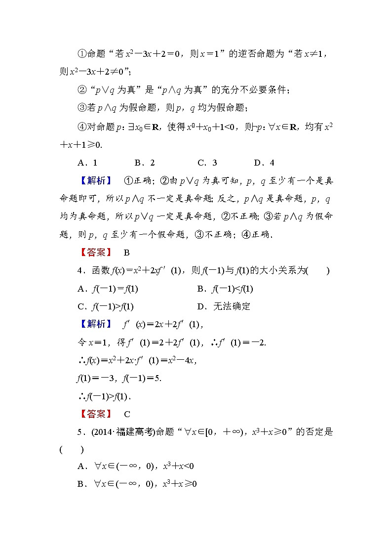 高中数学人教A版选修1-1模块综合测评 Word版含解析02