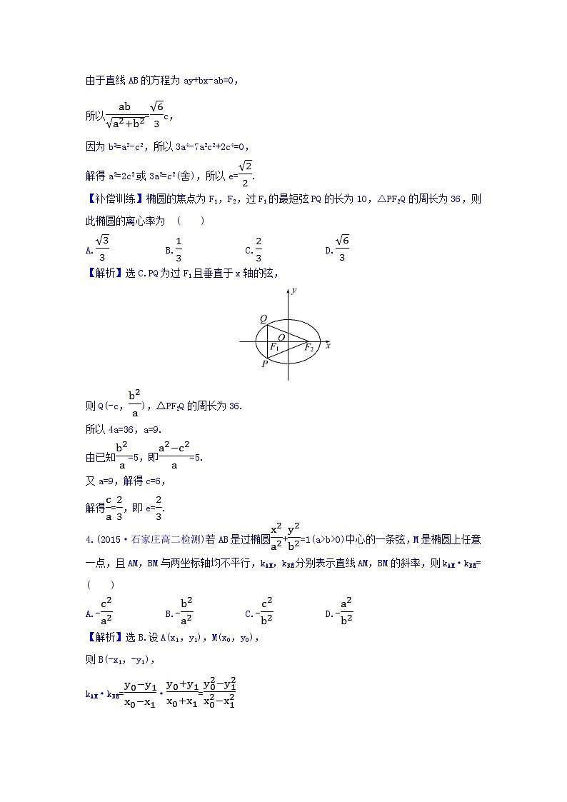 人教A版高中数学选修1-1课时提升作业（十一） 2.1.2 椭圆的简单几何性质 第2课时 椭圆方程及性质的应用 探究导学课型 Word版含答案第2页
