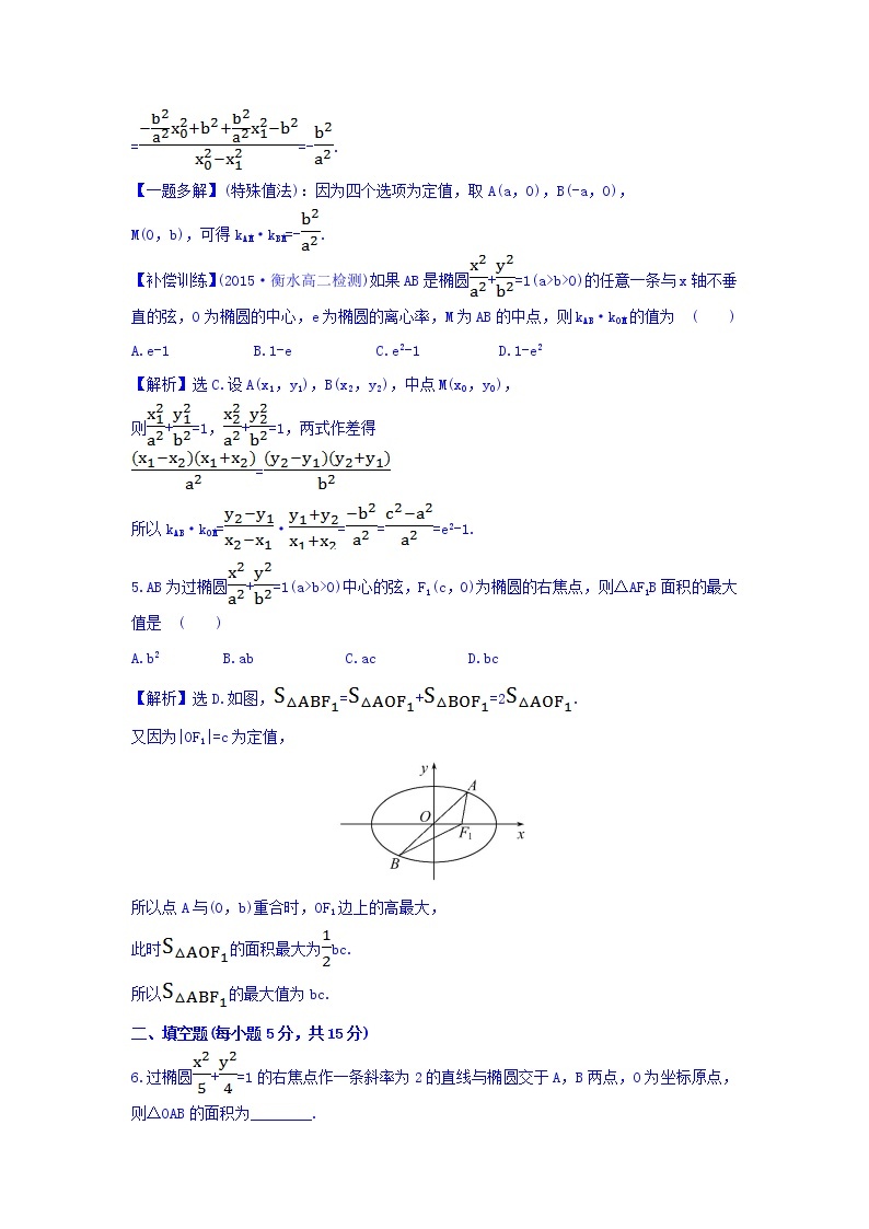 人教A版高中数学选修1-1课时提升作业（十一） 2.1.2 椭圆的简单几何性质 第2课时 椭圆方程及性质的应用 探究导学课型 Word版含答案 练习03