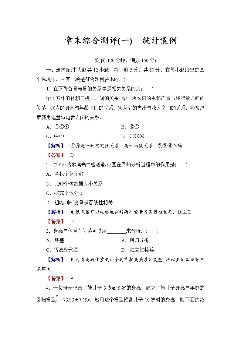 高中数学人教A版选修1-2章末综合测评1 Word版含解析01