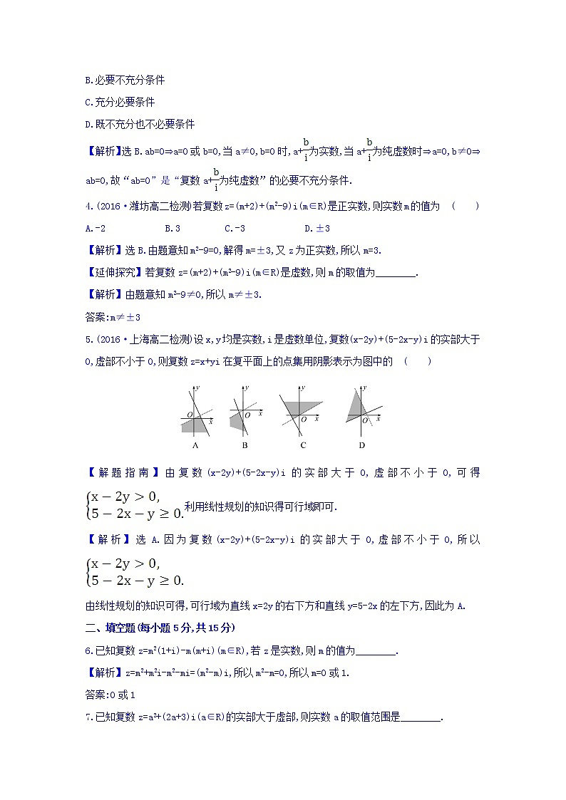 高中数学人教版选修1-2课时提升作业八 3.1.1 数系的扩充和复数的概念 Word版含答案 练习02