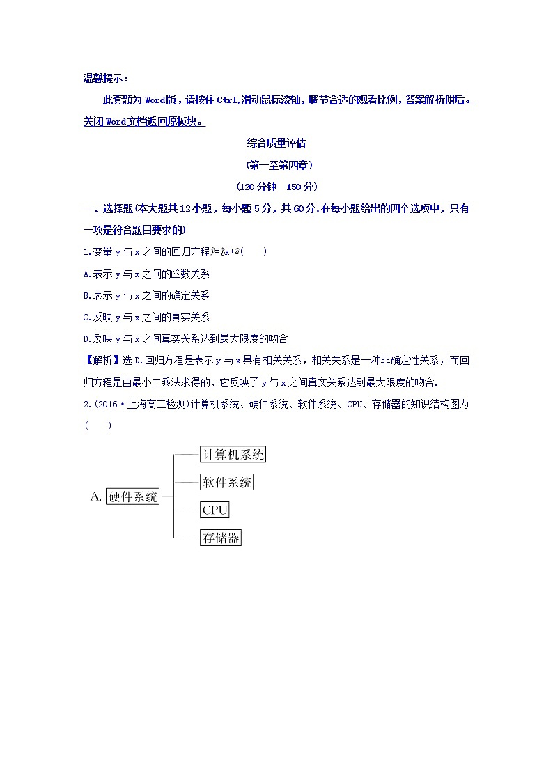 高中数学人教版选修1-2_综合质量评估 Word版含答案 试卷01