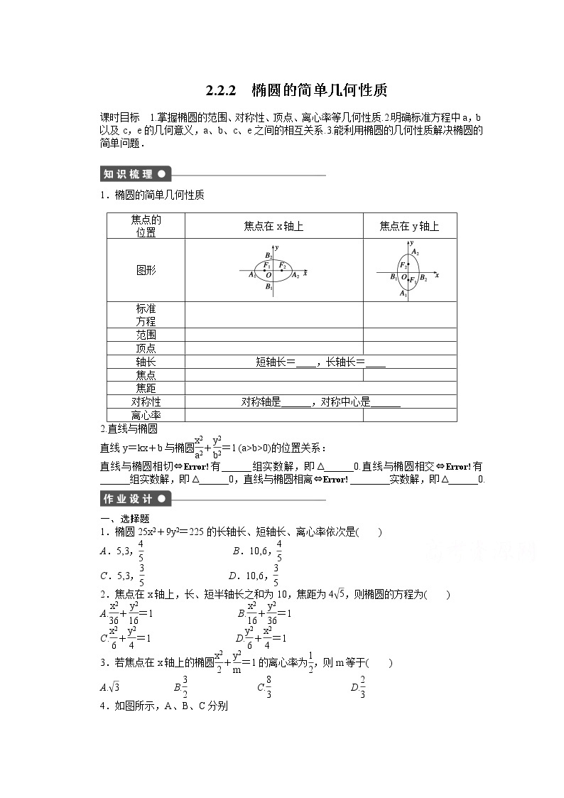 高中数学（人教版A版选修2-1）配套课时作业：第二章　圆锥曲线与方程  2.2.2 Word版含答案 练习01