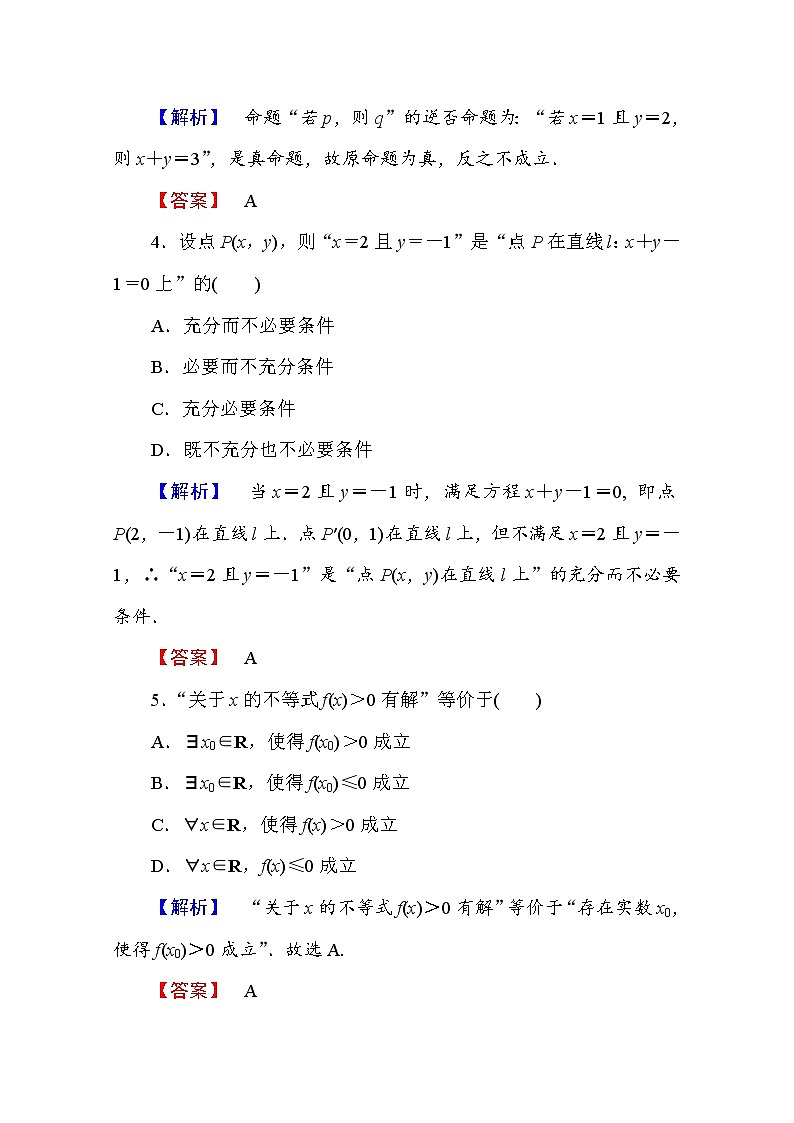 高中数学人教A版选修2-1 章末综合测评1 Word版含答案02