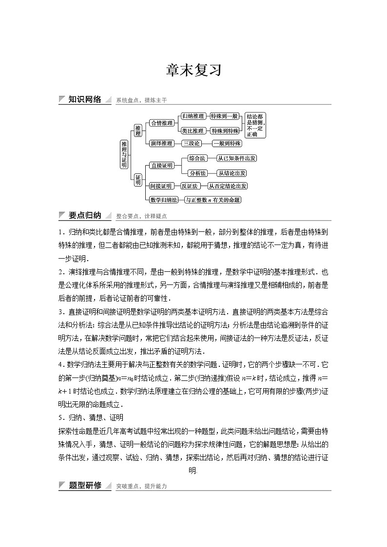 高中数学人教A版选修2-2（课时训练）：第二章 推理与证明 章末复习 Word版含答案01