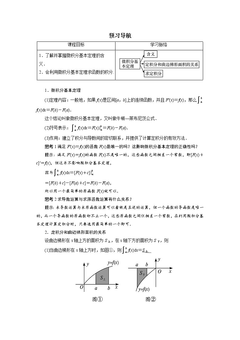 数学人教A版选修2-2预习导航：1.6　微积分基本定理 Word版含解析第1页