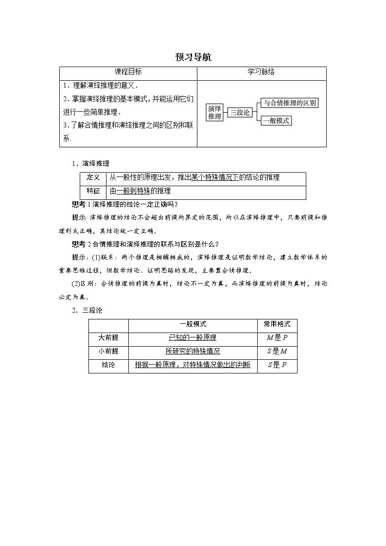 数学人教A版选修2-2预习导航：2.1　合情推理与演绎推理（第2课时） Word版含解析第1页