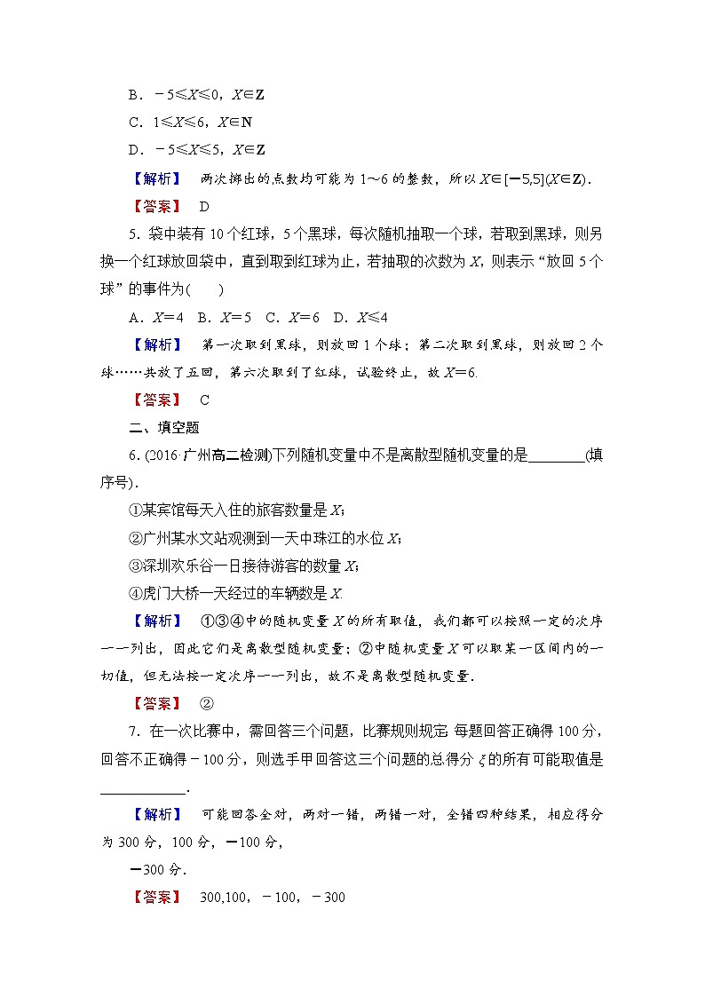 高中数学人教A版选修2-3 第二章 随机变量及其分布 2.1-2.1.1学业分层测评 Word版含答案02