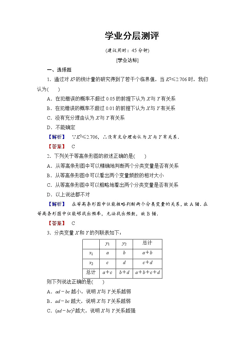 高中数学人教A版选修2-3练习：3.2 独立性检验的基本思想及其初步应用 Word版含解析01
