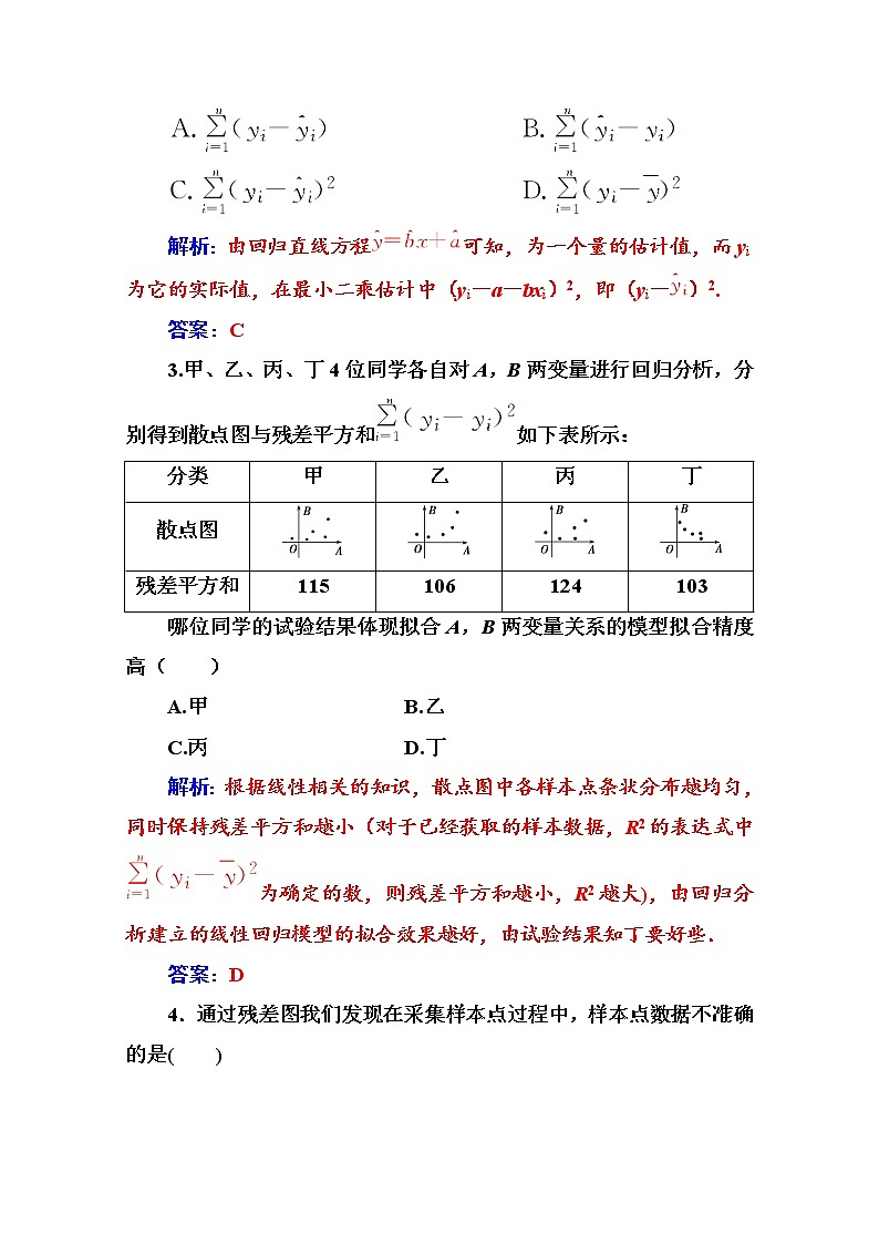 人教版高中数学选修2-3练习：第三章3.1第2课时残差分析 Word版含解析第2页