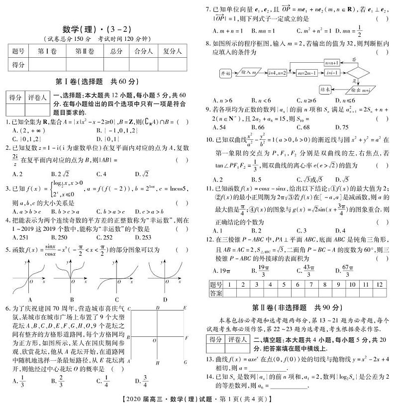 2020届黑龙江省大兴安岭高三月考数学（理）试卷 PDF版01
