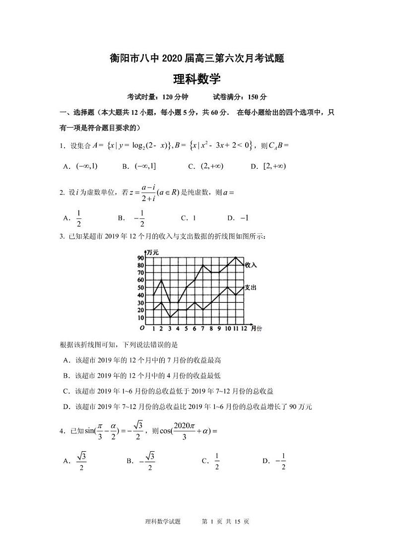 2020届湖南省衡阳市第八中学高三上学期第6次月考试题 数学理（PDF版）01
