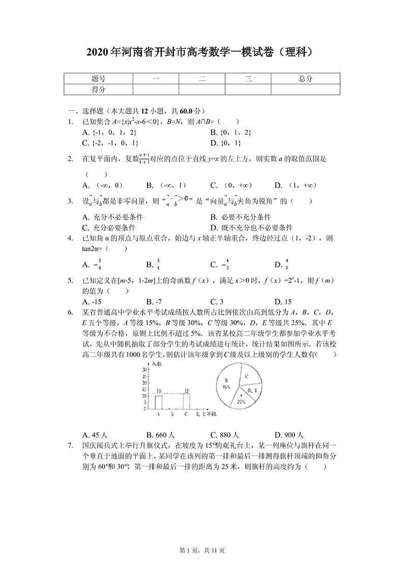 2020届河南省开封市高考数学一模试卷（理科 ）（PDF版）01