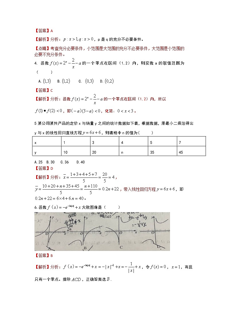 四川省成都市成都七中万达学校2020届高三上学期第一次月考数学（文）试题 Word版含解析02