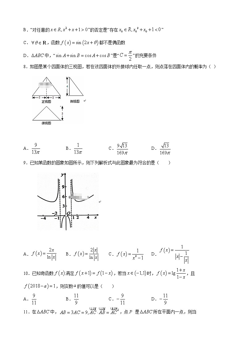 2020届江西省赣州市重点校高三上学期补习班期末适应性考试数学（理）试卷02